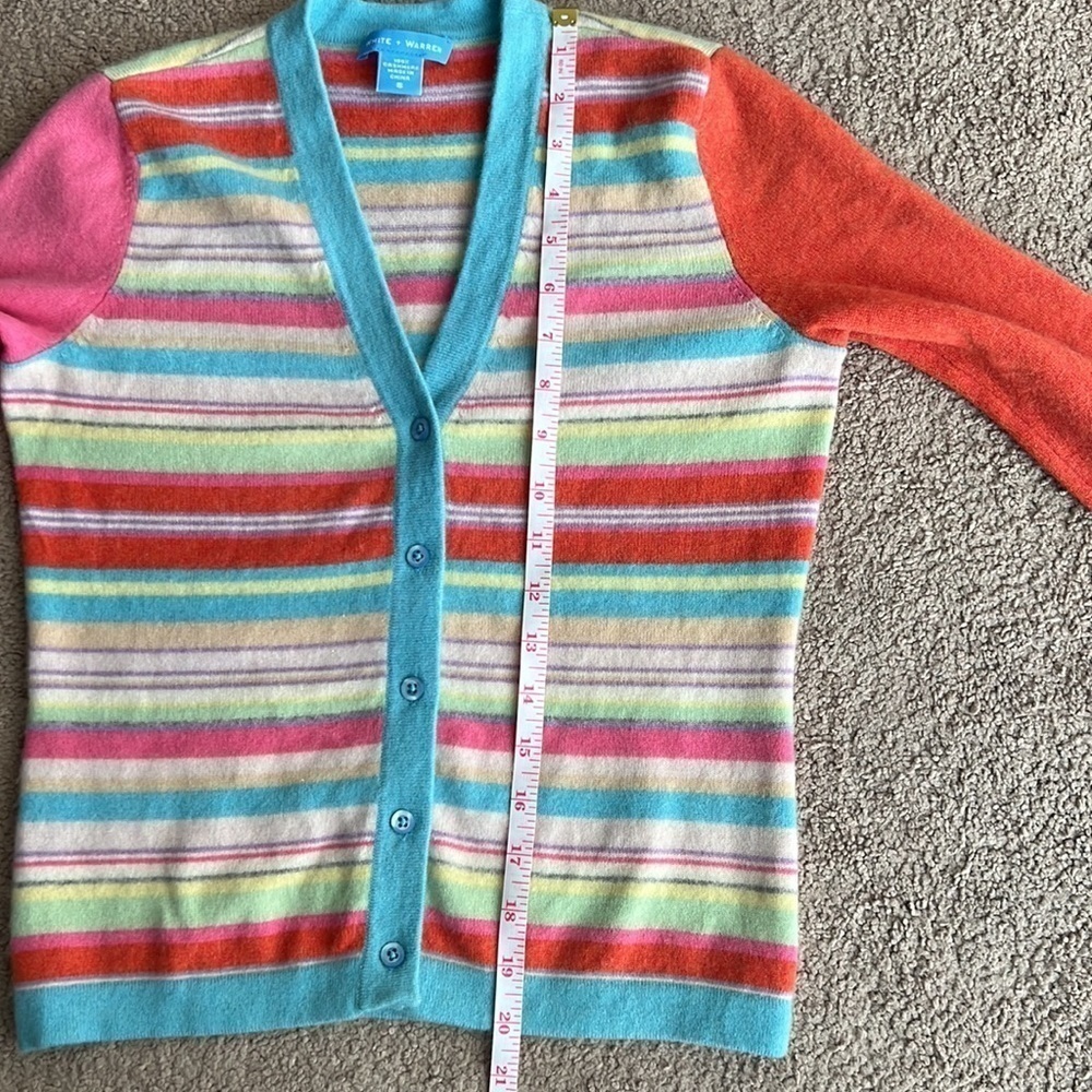 White + Warren Multicolor Striped Button Up Cashmere Sweater Cardigan - Picture 7 of 7